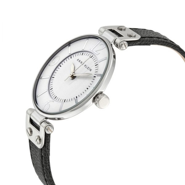 Anne Klein Round Dial Leather Strap Watch (10/9169WTBK)