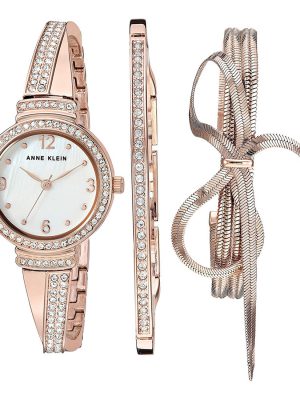 ANNE KLEIN Quartz Mother of Pearl Dial Ladies Watch and Bracelet Set (AK/3256RGST)